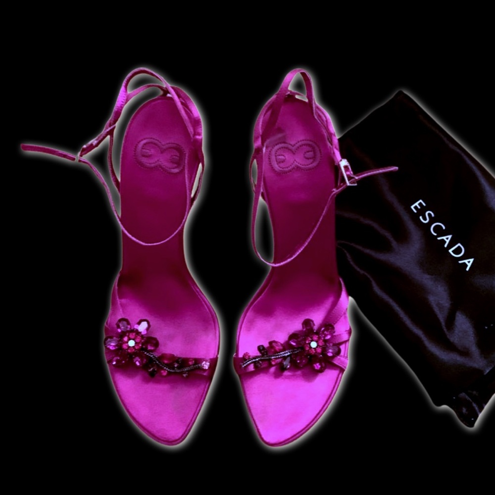 Vintage Escada Couture Diamanté Swarovski Crystal Silk Strappy Ankle Strap Heels - Picture 1 of 7